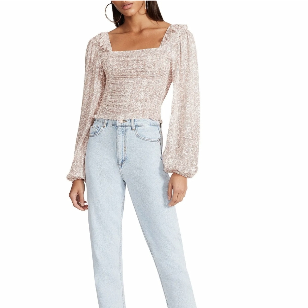 BB Dakota | Pink Paisley Floral Smocked Crop Blouse